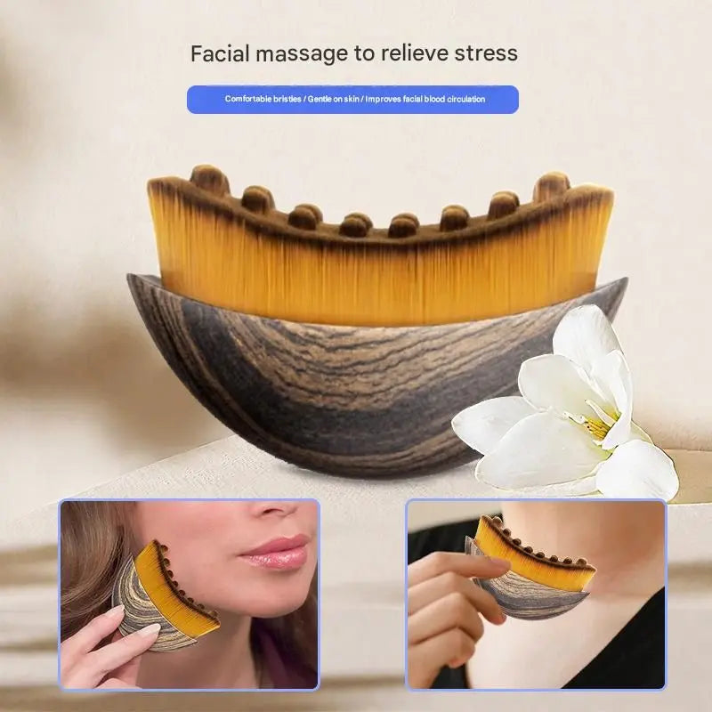 Zebra print Lymphatic Contour Face Brush - Curved Facial Eye Neck Massage Tool - Nylon Bristle Body Brush for Skin Tightening Circulation Detox - Plastic Handle Dry Brushing Wholesale Hub