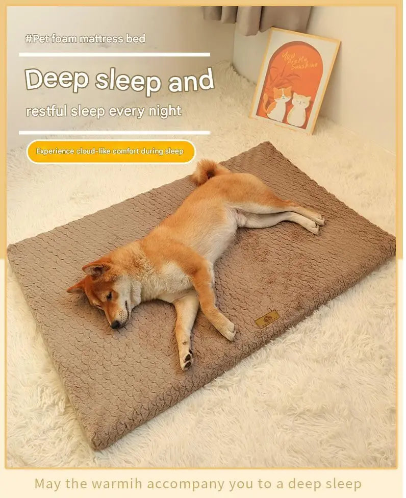Pink L size Pet Dog Bed Mat - Plush Short Fur Cover with Wave Foam Padding - Washable Removable Cover, Non-Slip Base, Warm Winter Cushion for Dogs and Cats, Multiple Sizes Wholesale Hub