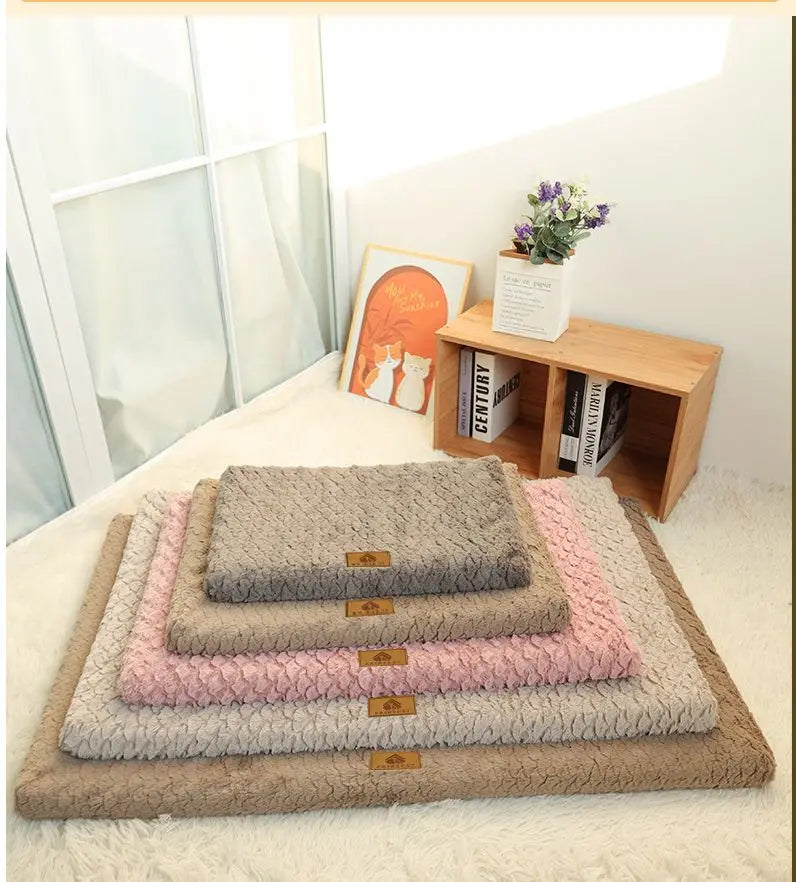Pink L size Pet Dog Bed Mat - Plush Short Fur Cover with Wave Foam Padding - Washable Removable Cover, Non-Slip Base, Warm Winter Cushion for Dogs and Cats, Multiple Sizes Wholesale Hub