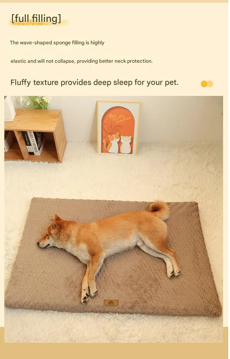 Grey L size Pet Dog Bed Mat - Plush Short Fur Cover with Wave Foam Padding - Washable Removable Cover, Non-Slip Base, Warm Winter Cushion for Dogs and Cats, Multiple Sizes Wholesale Hub