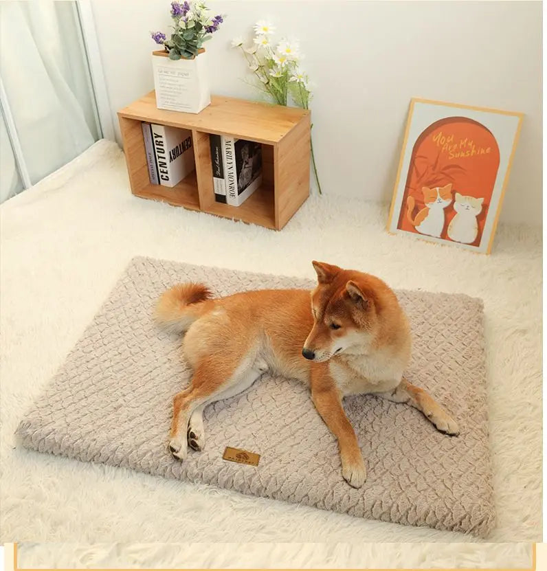 Silver-gray XL size Pet Dog Bed Mat - Plush Short Fur Cover with Wave Foam Padding - Washable Removable Cover, Non-Slip Base, Warm Winter Cushion for Dogs and Cats, Multiple Sizes Wholesale Hub