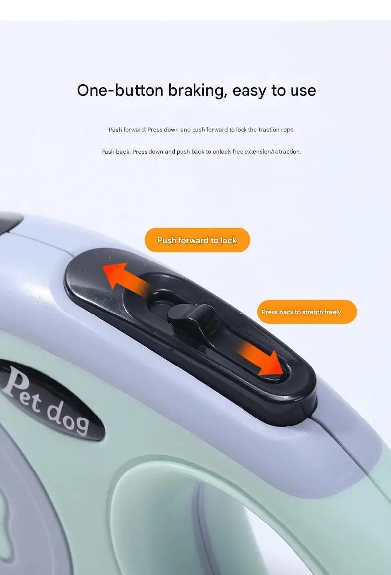 Black Automatic Retractable Dog Leash - 5M Extendable Lead with One-Handed Brake Lock - ABS Casing, Ergonomic Grip, Tangle-Free Nylon Tape, Outdoor Walking Essential Wholesale Hub
