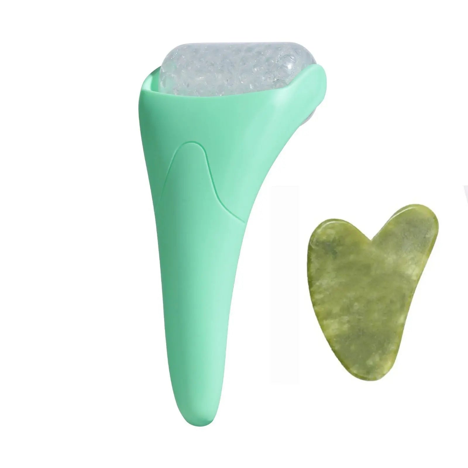 2-piece Green Face Ice Roller with Gel Cooling Head and Gua Sha Board- Reusable PP and Gel Cold Massage Tool for De-Puffing, Soothing, and Refreshing Skin, Easy to Freeze, Comfortable Grip, Daily Skincare Essential Wholesale Hub