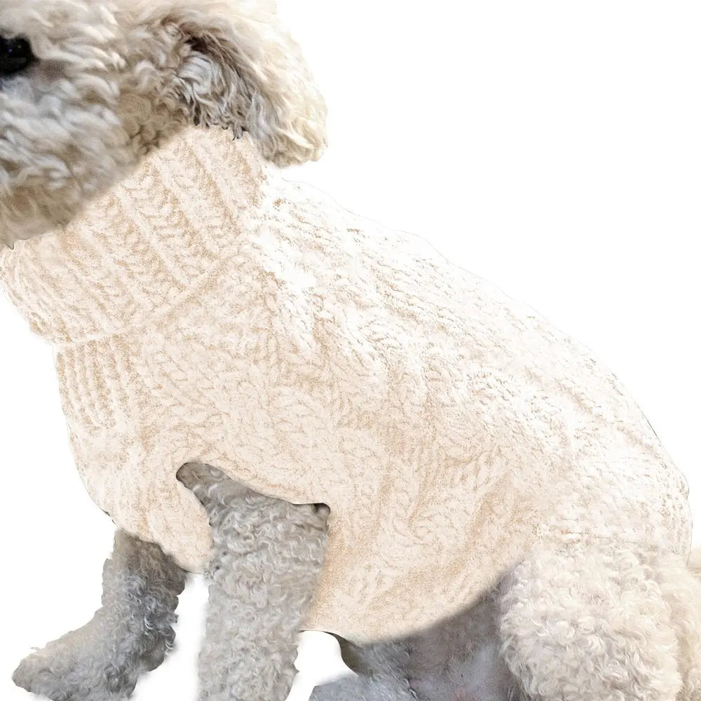White M size Cosy Cable Knit Dog Jumper - Warm Winter Pet Clothing, Soft High Neck Design, Small to Medium Dogs, Easy Wear Pullover Style, Ideal for Chilly Evenings and Outdoor Walks Wholesale Hub