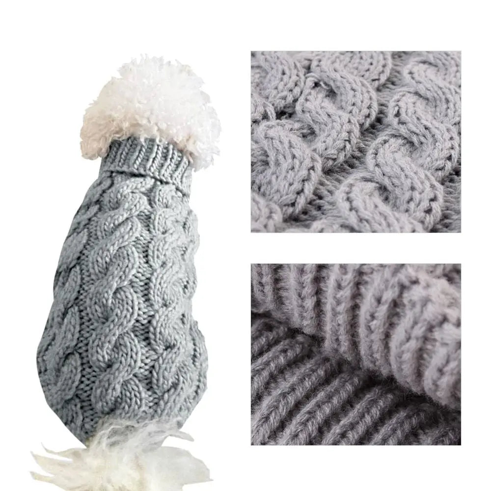 White L size Cosy Cable Knit Dog Jumper - Warm Winter Pet Clothing, Soft High Neck Design, Small to Medium Dogs, Easy Wear Pullover Style, Ideal for Chilly Evenings and Outdoor Walks Wholesale Hub