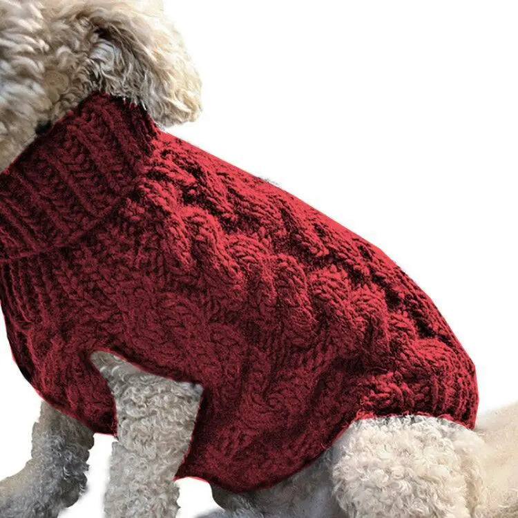 Red M size Cosy Cable Knit Dog Jumper - Warm Winter Pet Clothing, Soft High Neck Design, Small to Medium Dogs, Easy Wear Pullover Style, Ideal for Chilly Evenings and Outdoor Walks Wholesale Hub