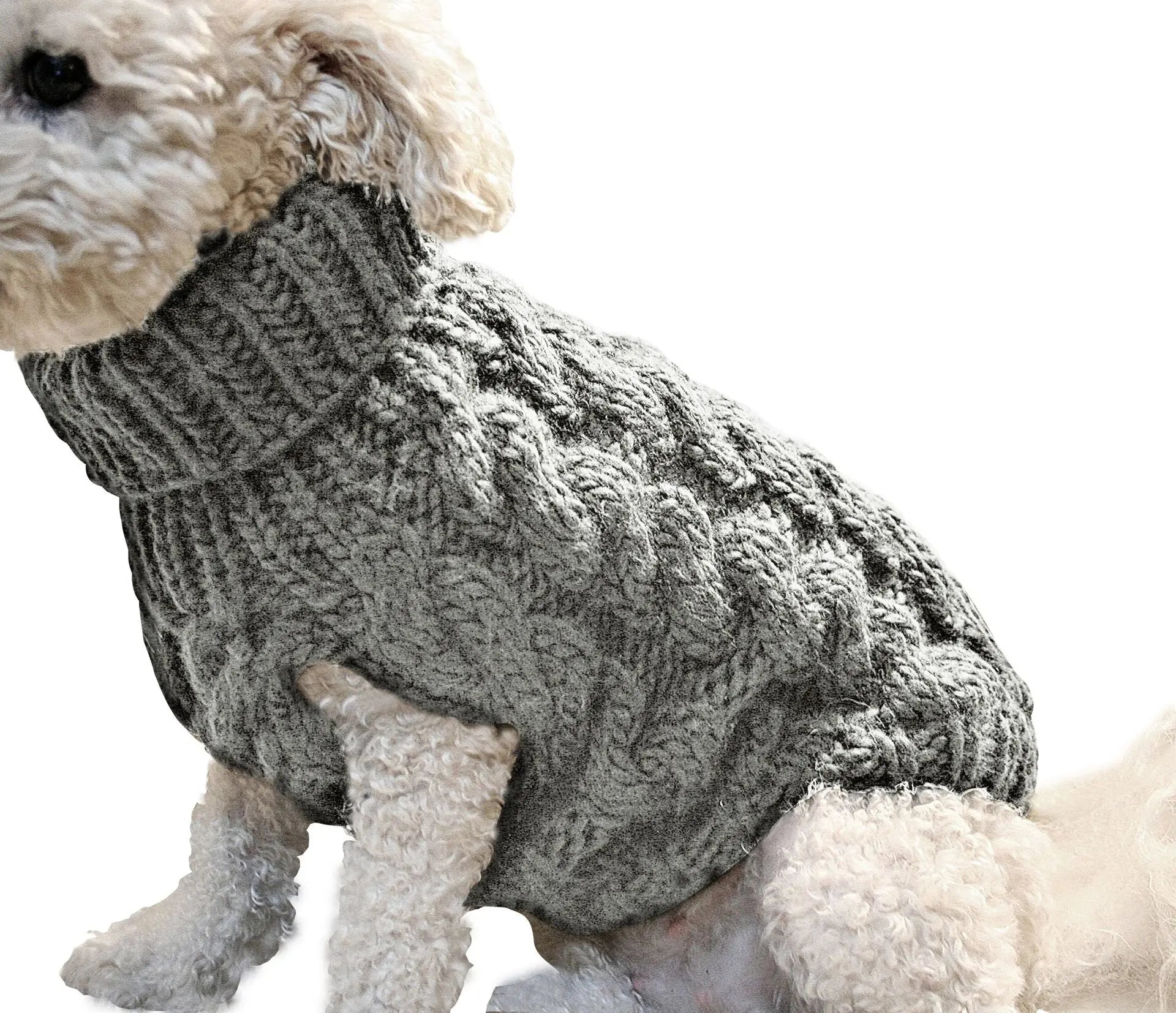 Grey XL size Cosy Cable Knit Dog Jumper - Warm Winter Pet Clothing, Soft High Neck Design, Small to Medium Dogs, Easy Wear Pullover Style, Ideal for Chilly Evenings and Outdoor Walks Wholesale Hub