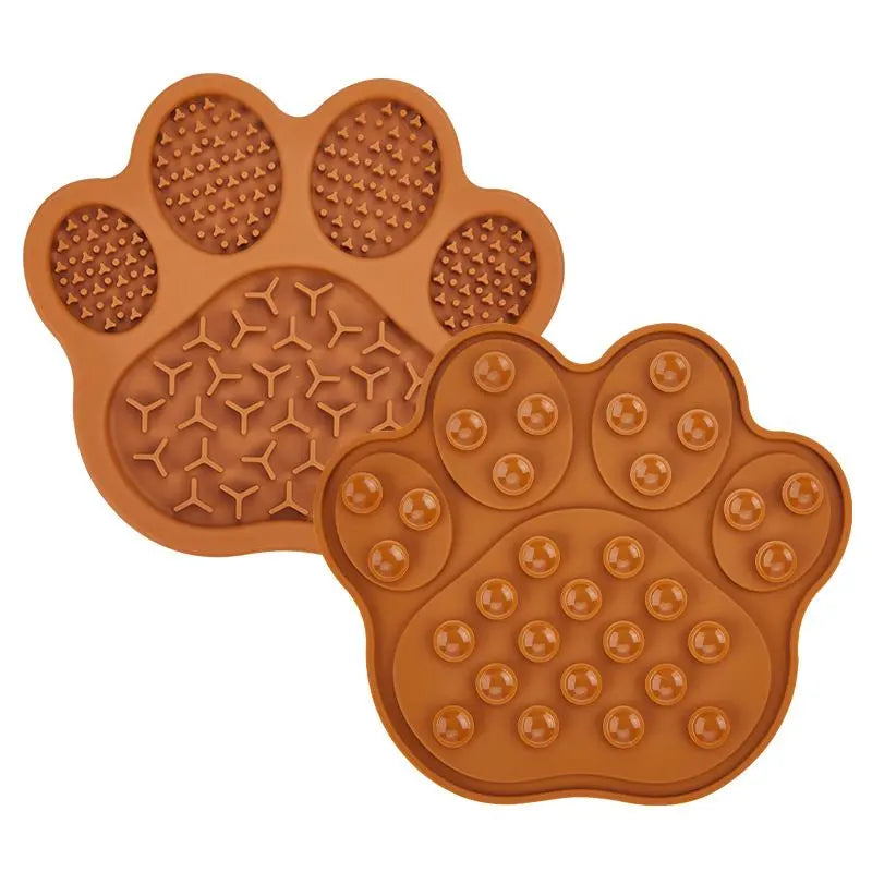 Brown Silicone Slow Feeder Lick Mat for Dogs and Cats - Paw Shaped Non Slip Pet Bowl with Suction Cups - BPA Free, Dishwasher Safe, Freezer Safe, Anxiety Relief, Easy Clean, 20x17cm - Pink, Brown, Yellow Wholesale Hub