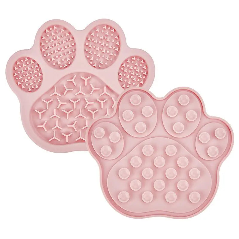 Pink Silicone Slow Feeder Lick Mat for Dogs and Cats - Paw Shaped Non Slip Pet Bowl with Suction Cups - BPA Free, Dishwasher Safe, Freezer Safe, Anxiety Relief, Easy Clean, 20x17cm - Pink, Brown, Yellow Wholesale Hub