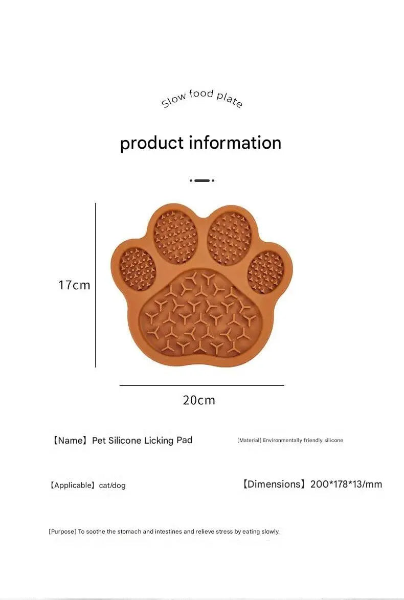 Pink Silicone Slow Feeder Lick Mat for Dogs and Cats - Paw Shaped Non Slip Pet Bowl with Suction Cups - BPA Free, Dishwasher Safe, Freezer Safe, Anxiety Relief, Easy Clean, 20x17cm - Pink, Brown, Yellow Wholesale Hub