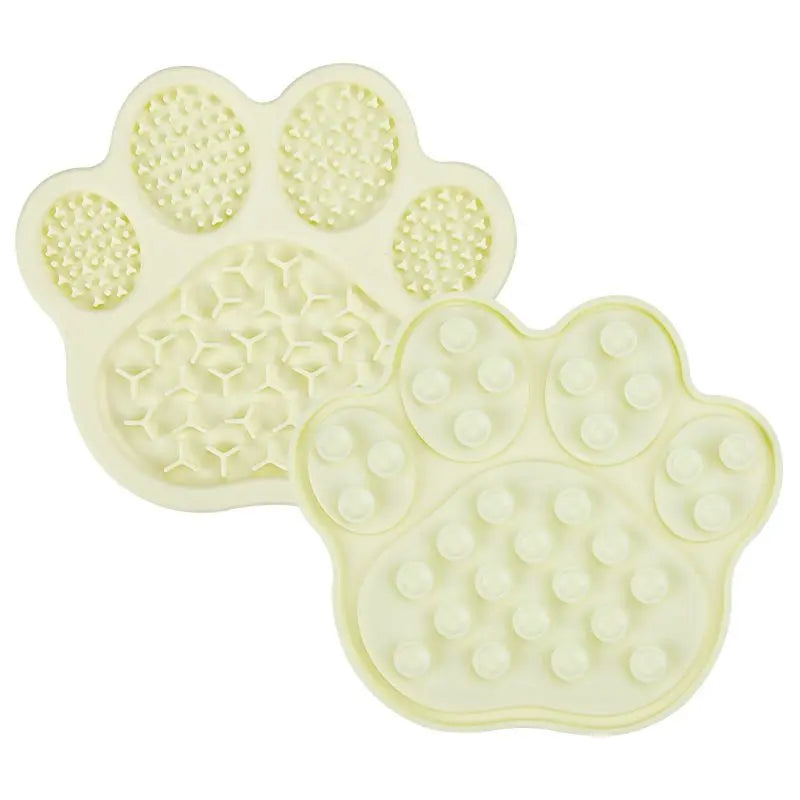 Light Yellow Silicone Slow Feeder Lick Mat for Dogs and Cats - Paw Shaped Non Slip Pet Bowl with Suction Cups - BPA Free, Dishwasher Safe, Freezer Safe, Anxiety Relief, Easy Clean, 20x17cm - Pink, Brown, Yellow Wholesale Hub