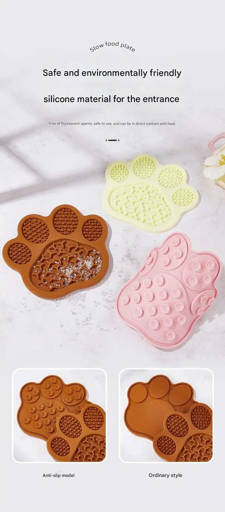 Light Yellow Silicone Slow Feeder Lick Mat for Dogs and Cats - Paw Shaped Non Slip Pet Bowl with Suction Cups - BPA Free, Dishwasher Safe, Freezer Safe, Anxiety Relief, Easy Clean, 20x17cm - Pink, Brown, Yellow Wholesale Hub