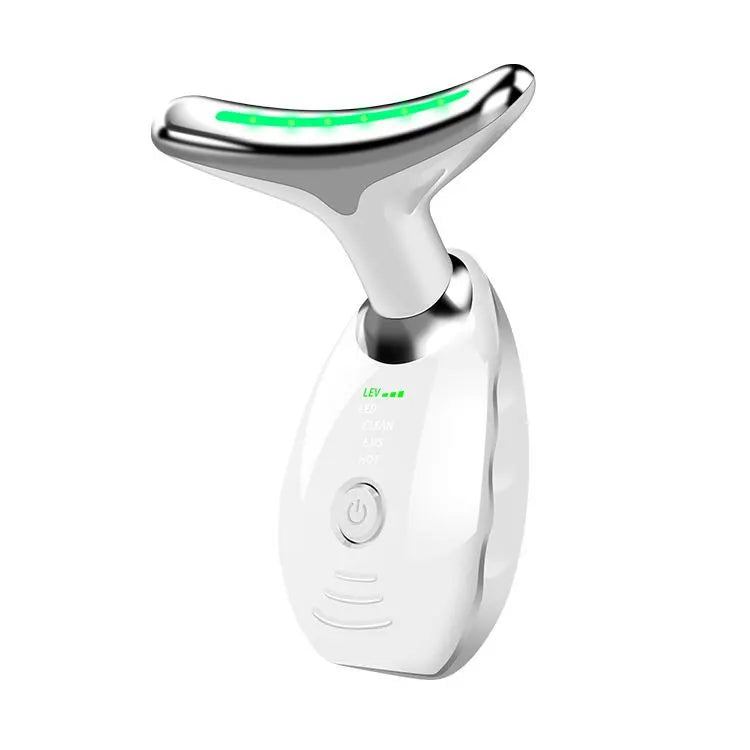 White Neck and Face Massager - 3 Colour Light Therapy, EMS Microcurrent, Vibration & Heat - Rechargeable Anti-Ageing Device for Wrinkles, Neck Lines, Jawline & Skin Tightening - Portable Home Beauty Tool Wholesale Hub