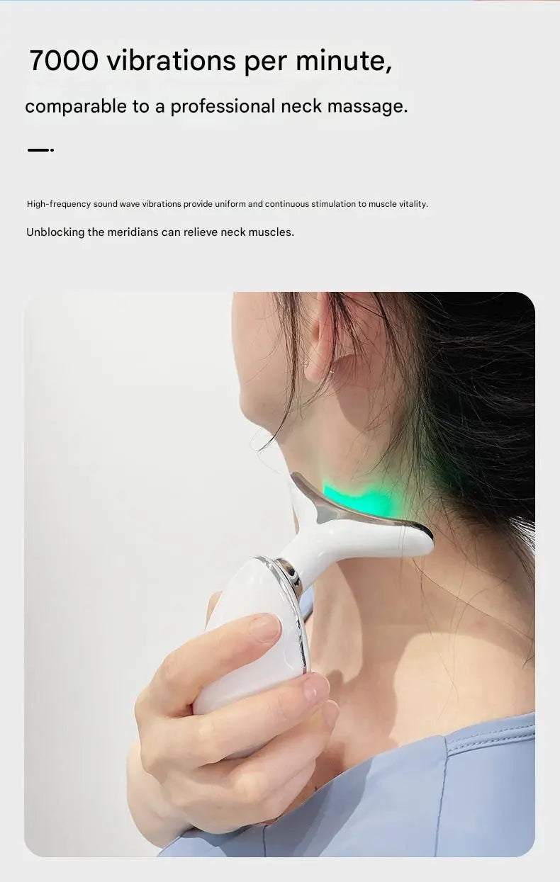White Neck and Face Massager - 3 Colour Light Therapy, EMS Microcurrent, Vibration & Heat - Rechargeable Anti-Ageing Device for Wrinkles, Neck Lines, Jawline & Skin Tightening - Portable Home Beauty Tool Wholesale Hub