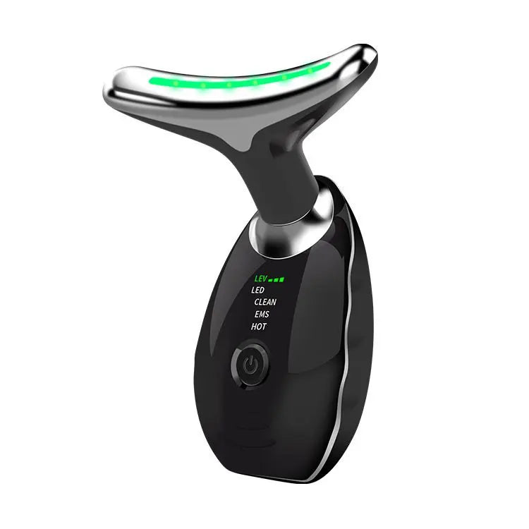 Black Neck and Face Massager - 3 Colour Light Therapy, EMS Microcurrent, Vibration & Heat - Rechargeable Anti-Ageing Device for Wrinkles, Neck Lines, Jawline & Skin Tightening - Portable Home Beauty Tool Wholesale Hub