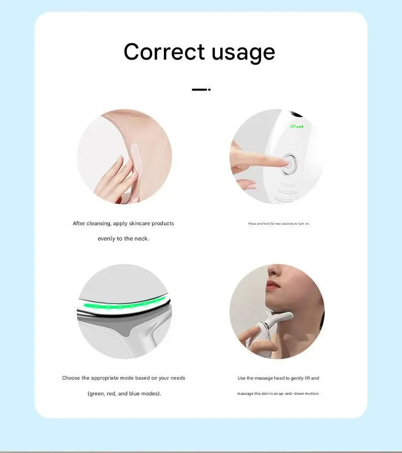 Red Neck and Face Massager - 3 Colour Light Therapy, EMS Microcurrent, Vibration & Heat - Rechargeable Anti-Ageing Device for Wrinkles, Neck Lines, Jawline & Skin Tightening - Portable Home Beauty Tool Wholesale Hub