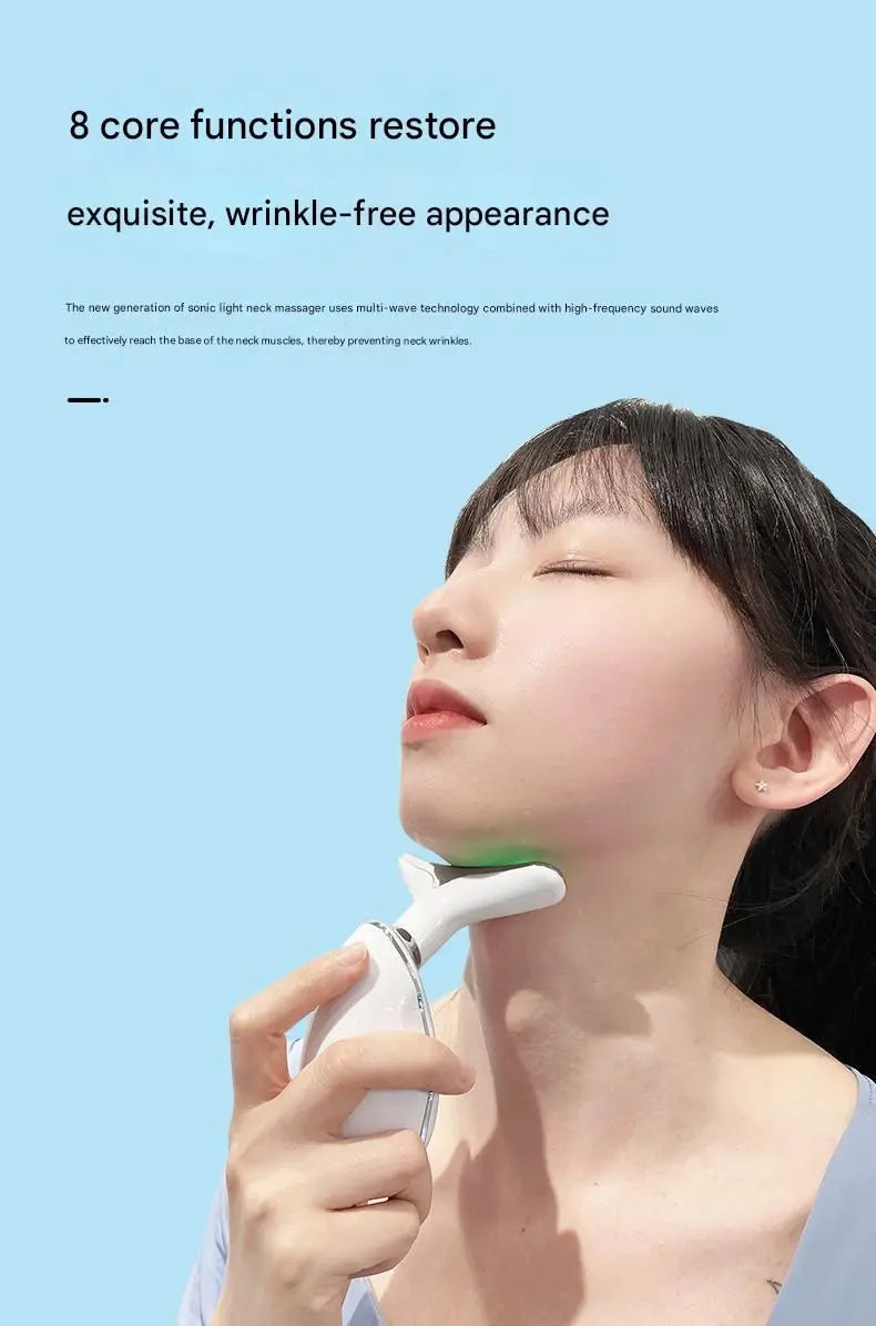 Pink Neck and Face Massager - 3 Colour Light Therapy, EMS Microcurrent, Vibration & Heat - Rechargeable Anti-Ageing Device for Wrinkles, Neck Lines, Jawline & Skin Tightening - Portable Home Beauty Tool Wholesale Hub