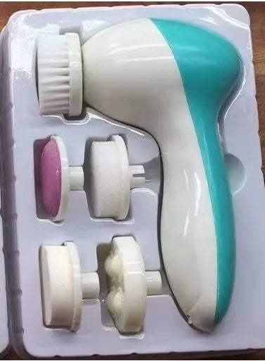 Green 5-in-1 Electric Facial Cleansing Brush - Rotating Face Scrubber with 5 Interchangeable Heads for Deep Pore Cleaning, Exfoliating & Massaging - Battery Operated (2 x AA, Not Included) Wholesale Hub