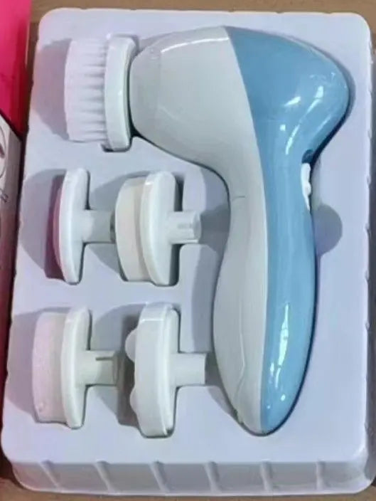Blue 5-in-1 Electric Facial Cleansing Brush - Rotating Face Scrubber with 5 Interchangeable Heads for Deep Pore Cleaning, Exfoliating & Massaging - Battery Operated (2 x AA, Not Included) Wholesale Hub