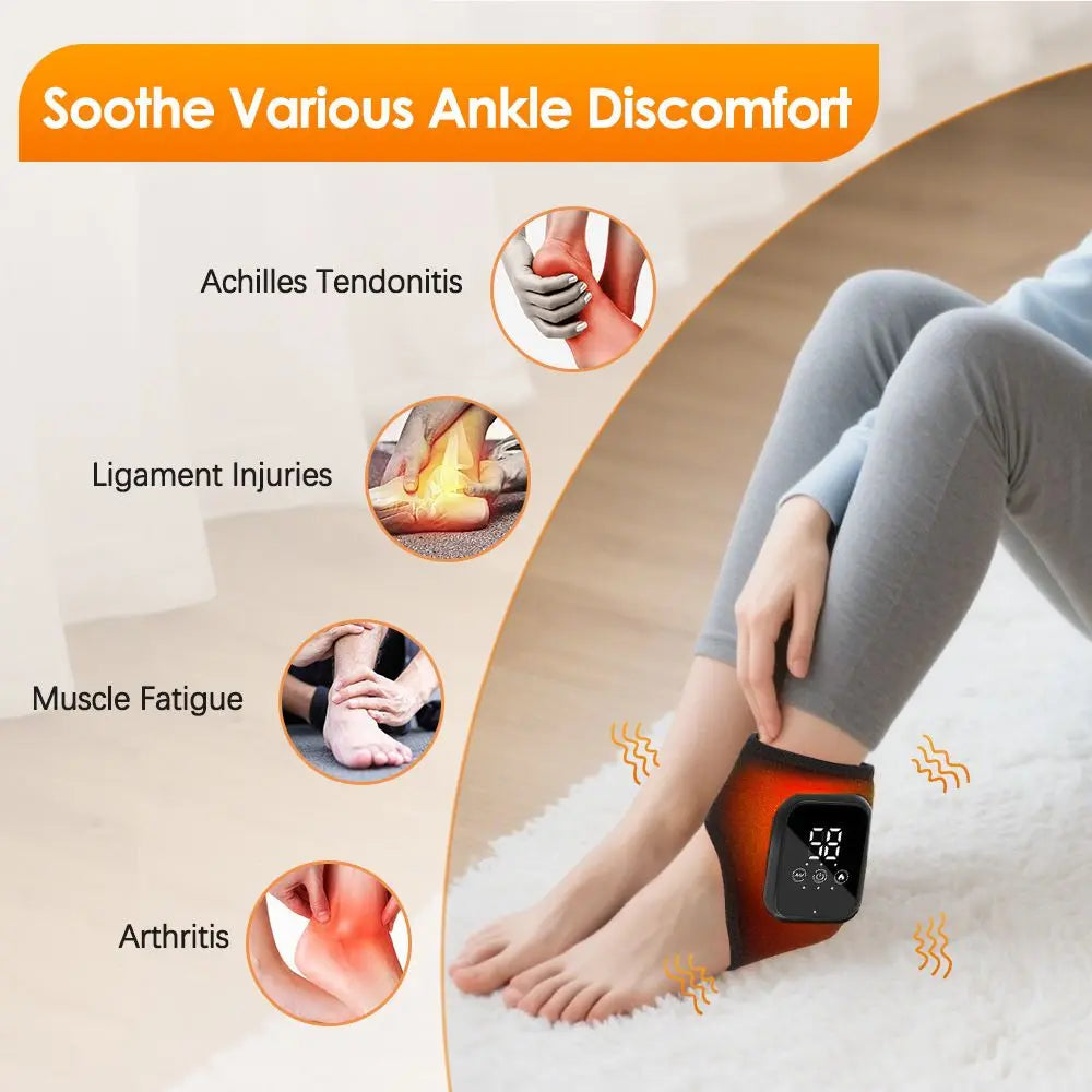 Grey 2-piece Wireless Electric Ankle Massager with Heat and Vibration - 3 Heating Levels, 3 Vibration Modes, 15 Min Timer, 2000mAh Rechargeable Battery - Cordless Foot and Ankle Pain Relief Wrap for Men and Women Wholesale Hub