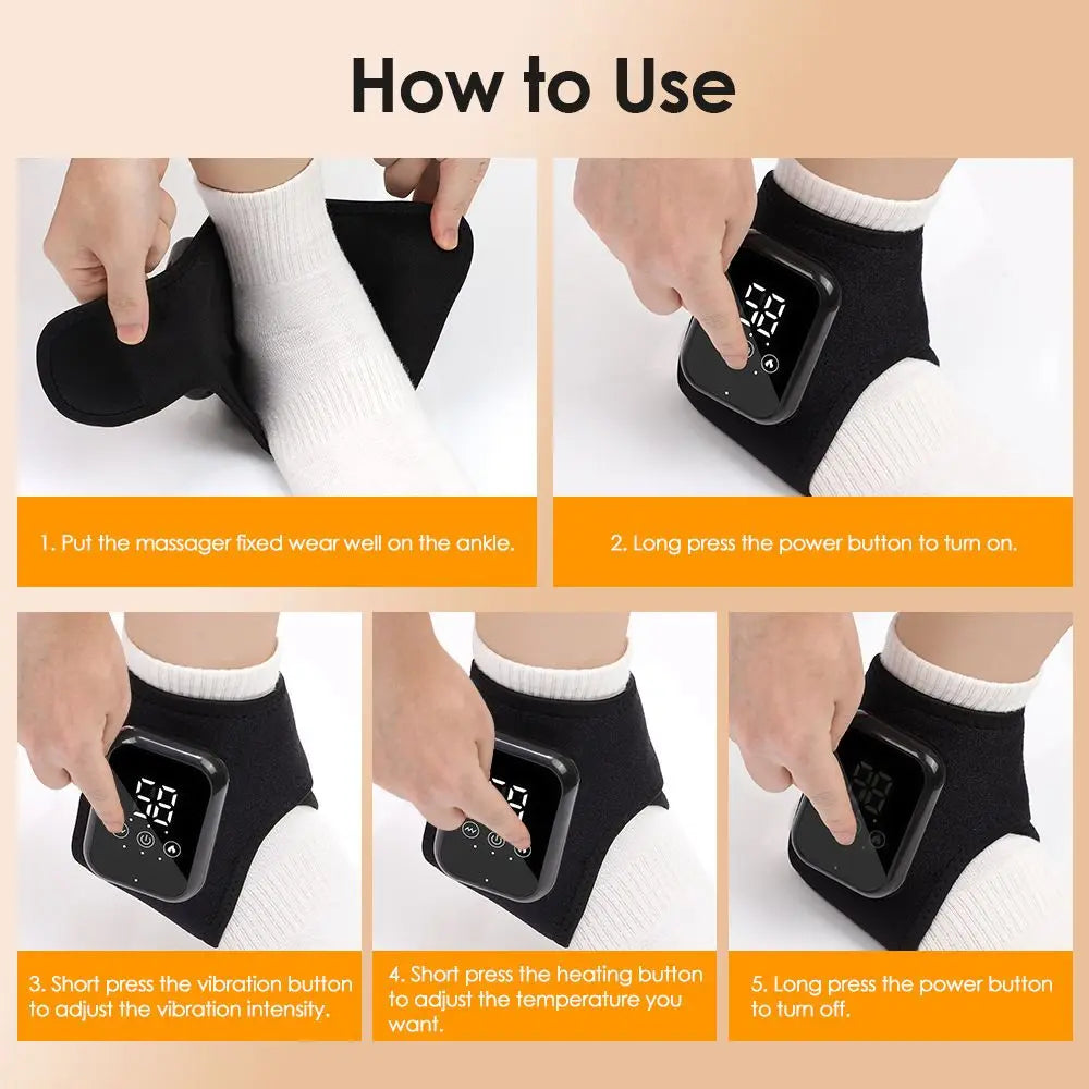 Grey 2-piece Wireless Electric Ankle Massager with Heat and Vibration - 3 Heating Levels, 3 Vibration Modes, 15 Min Timer, 2000mAh Rechargeable Battery - Cordless Foot and Ankle Pain Relief Wrap for Men and Women Wholesale Hub