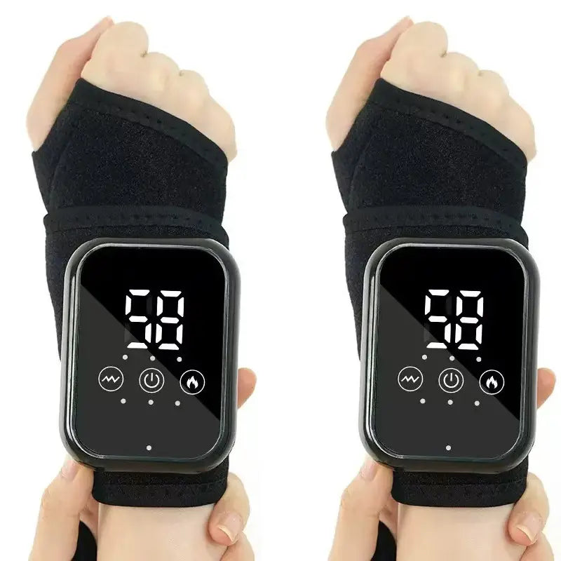 Black 2-piece Electric Heating Wrist Massager with Vibration and Hot Compress - 3 Heat Levels, 3 Vibration Modes, 15 Min Auto Shutoff, Rechargeable - Cordless Wrist Pain Relief Wrap for Office, Sports Recovery, and Daily Care Wholesale Hub