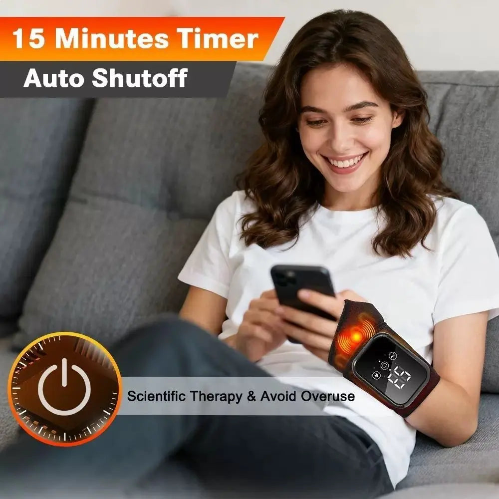Black 2-piece Electric Heating Wrist Massager with Vibration and Hot Compress - 3 Heat Levels, 3 Vibration Modes, 15 Min Auto Shutoff, Rechargeable - Cordless Wrist Pain Relief Wrap for Office, Sports Recovery, and Daily Care Wholesale Hub