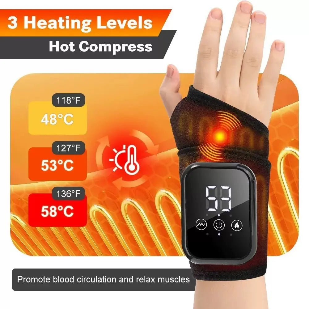 Black 2-piece Electric Heating Wrist Massager with Vibration and Hot Compress - 3 Heat Levels, 3 Vibration Modes, 15 Min Auto Shutoff, Rechargeable - Cordless Wrist Pain Relief Wrap for Office, Sports Recovery, and Daily Care Wholesale Hub