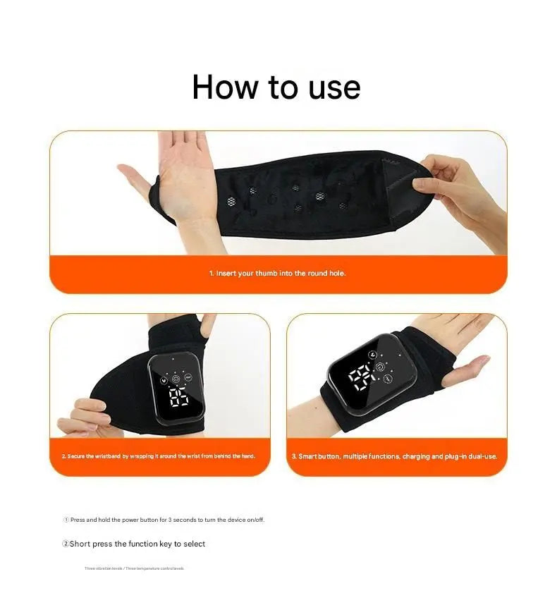 Black 2-piece Electric Heating Wrist Massager with Vibration and Hot Compress - 3 Heat Levels, 3 Vibration Modes, 15 Min Auto Shutoff, Rechargeable - Cordless Wrist Pain Relief Wrap for Office, Sports Recovery, and Daily Care Wholesale Hub