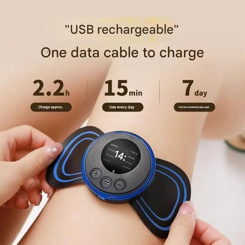 7-pack Black and Blue Mini Massage Patch - Portable Smart Neck & Shoulder Massager with 8 Modes, 19 Intensity Levels, USB Rechargeable, PU & PET Material for Muscle Relief Wholesale Hub