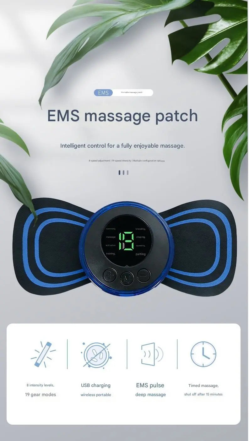 7-pack Black and Blue Mini Massage Patch - Portable Smart Neck & Shoulder Massager with 8 Modes, 19 Intensity Levels, USB Rechargeable, PU & PET Material for Muscle Relief Wholesale Hub
