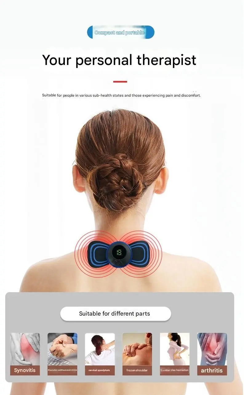 7-pack Black and Blue Mini Massage Patch - Portable Smart Neck & Shoulder Massager with 8 Modes, 19 Intensity Levels, USB Rechargeable, PU & PET Material for Muscle Relief Wholesale Hub