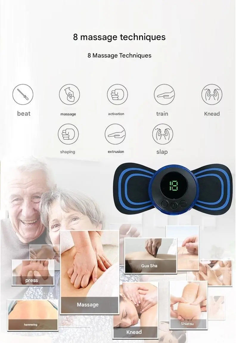 7-pack Black and Blue Mini Massage Patch - Portable Smart Neck & Shoulder Massager with 8 Modes, 19 Intensity Levels, USB Rechargeable, PU & PET Material for Muscle Relief Wholesale Hub