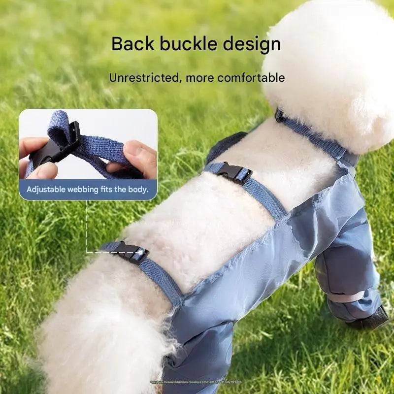 Grey S size Pet Waterproof Full-Body Dust-Proof Pants with Belly Coverage - Adjustable Straps, 4-Leg Protection for Small Dogs, Easy Clean Outdoor Wear Wholesale Hub