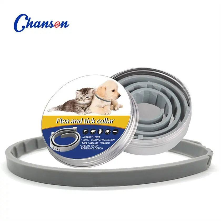 Grey 38cm Adjustable Flea and Tick Collar for Dogs and Cats - 8 Month Protection, Waterproof TPR Design with Safety Release - Repels Fleas, Ticks, and Mosquitoes for Small to Large Pets Wholesale Hub