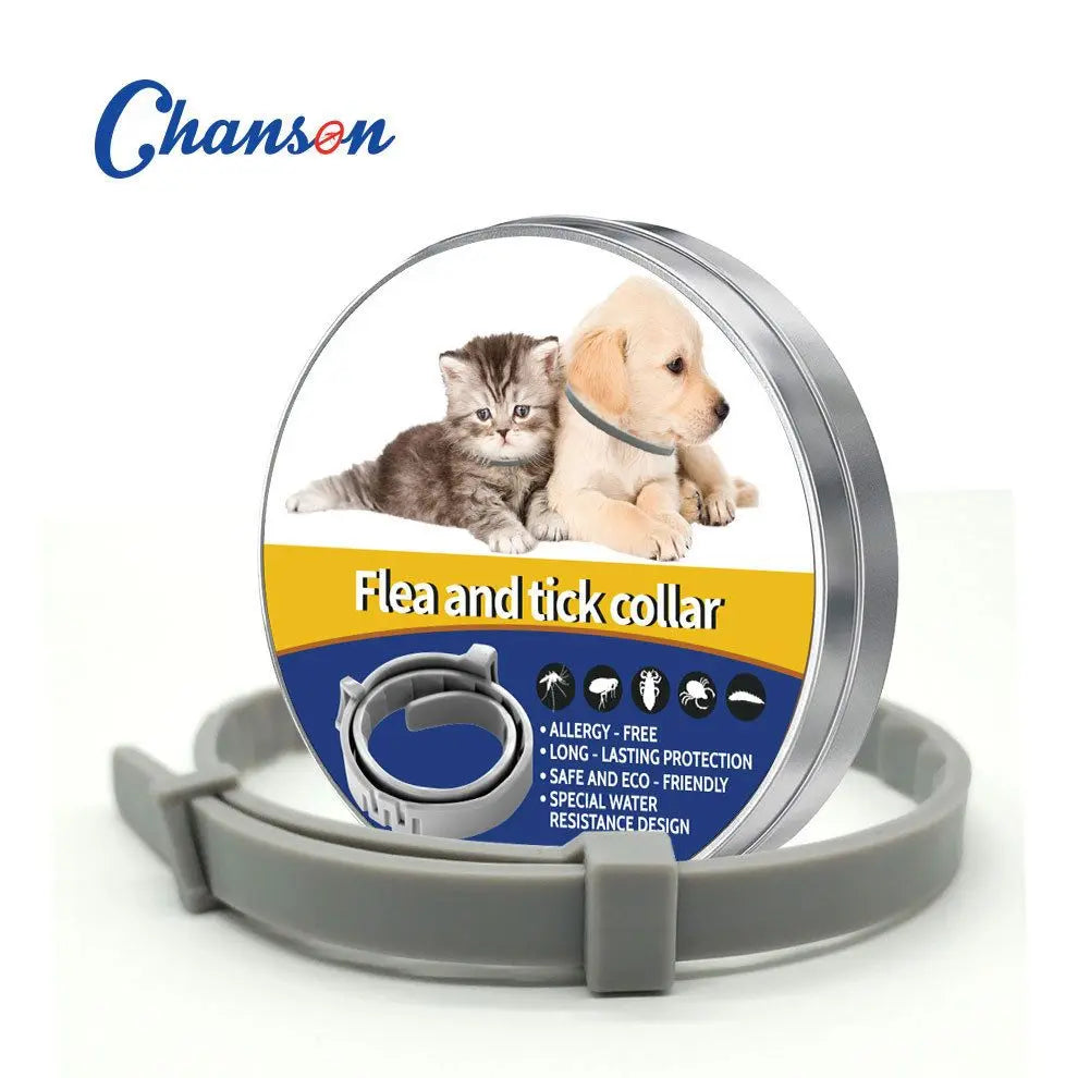 Grey 62cm Adjustable Flea and Tick Collar for Dogs and Cats - 8 Month Protection, Waterproof TPR Design with Safety Release - Repels Fleas, Ticks, and Mosquitoes for Small to Large Pets Wholesale Hub