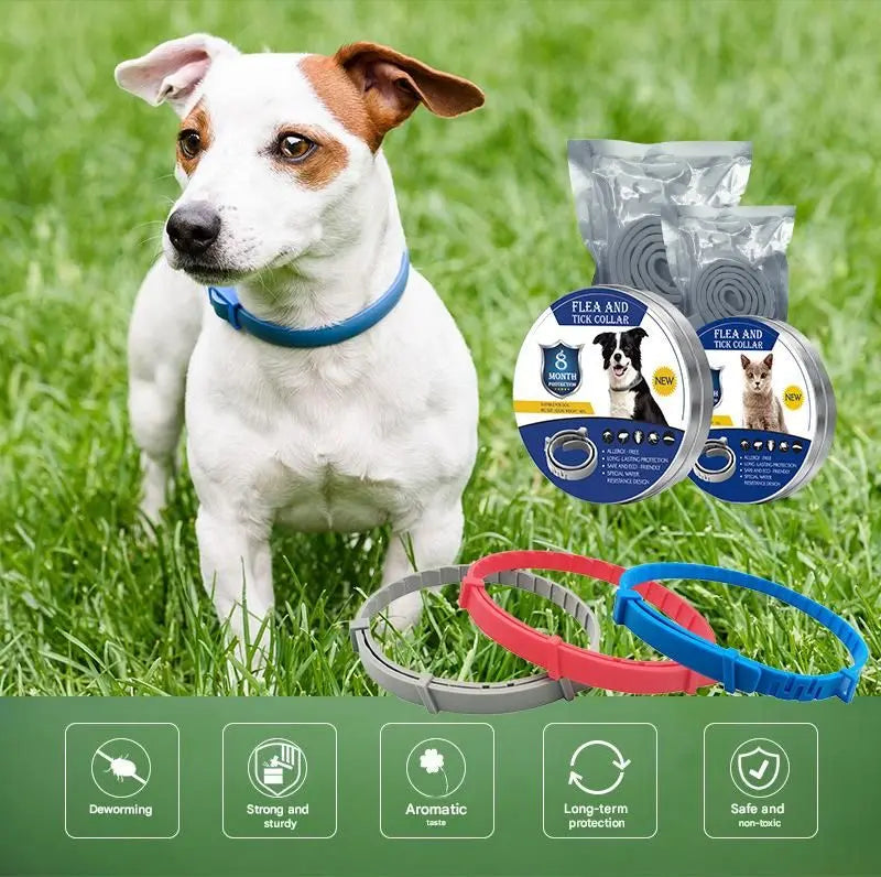 Grey 62cm Adjustable Flea and Tick Collar for Dogs and Cats - 8 Month Protection, Waterproof TPR Design with Safety Release - Repels Fleas, Ticks, and Mosquitoes for Small to Large Pets Wholesale Hub