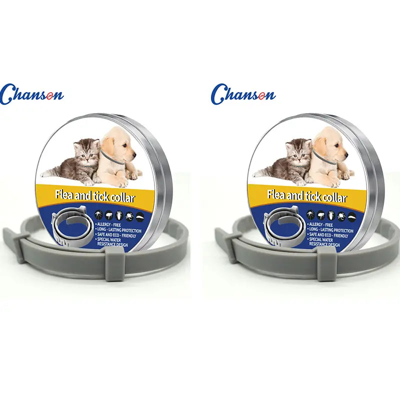 2-piece Grey 62cm Adjustable Flea and Tick Collar for Dogs and Cats - 8 Month Protection, Waterproof TPR Design with Safety Release - Repels Fleas, Ticks, and Mosquitoes for Small to Large Pets Wholesale Hub