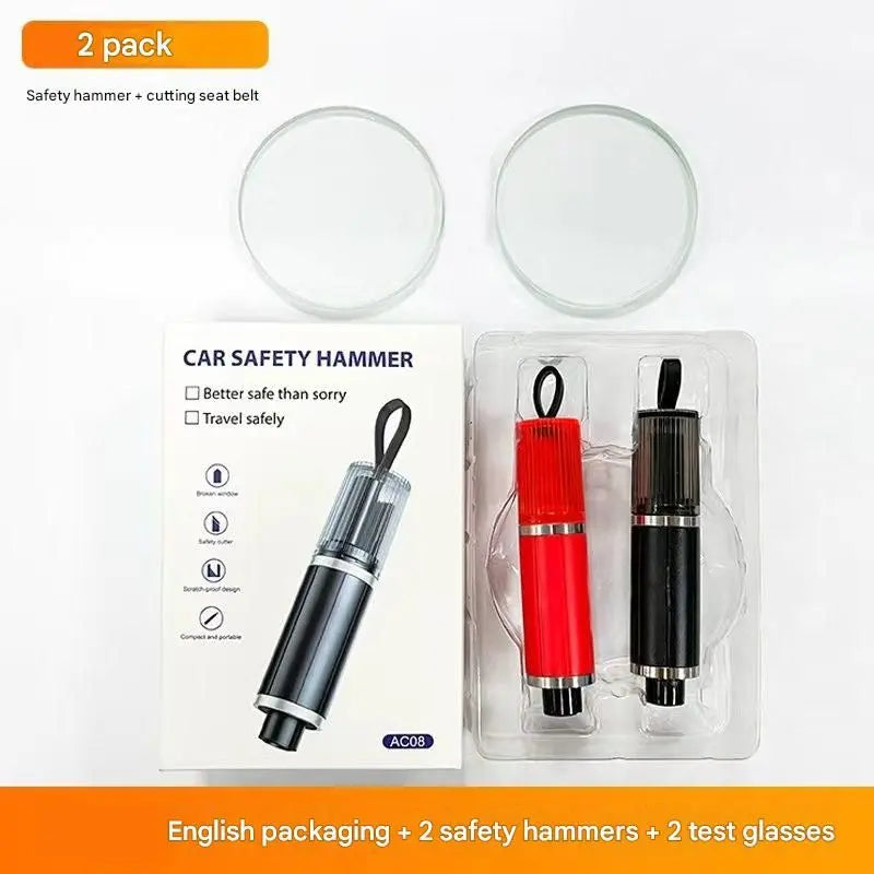 2-piece Black and Red 2-in-1 Car Window Breaker and Seatbelt Cutter - Tungsten Steel Tip, Compact Emergency Escape Tool for Vehicle Safety, Portable Survival Hammer Wholesale Hub