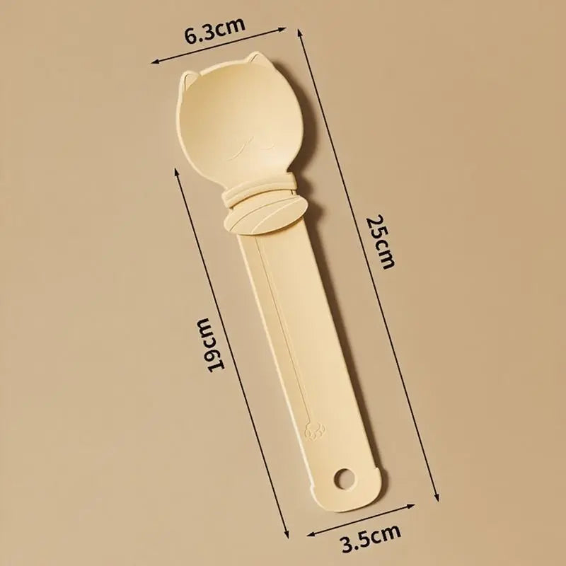 Beige Cat Treat Spoon for Wet Food & Paste - Extra-Long PP Handle, Food-Grade Squeeze Feeder with Anti-Spill Bowl, Easy One-Handed Operation for Cats Wholesale Hub