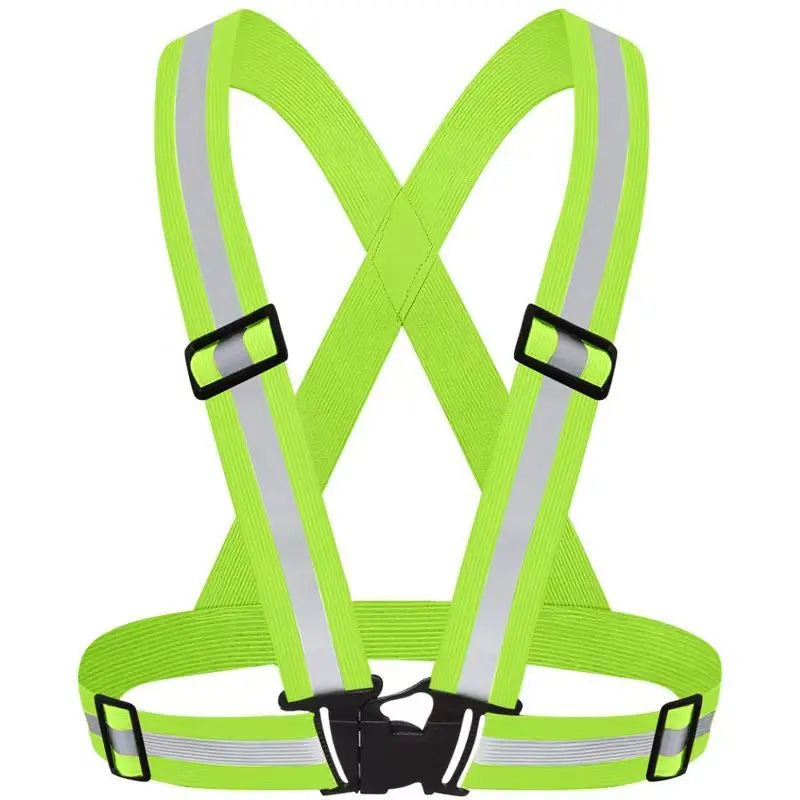 Green Adjustable Reflective Safety Vest - High Visibility Elastic Straps for Night Running, Cycling & Construction, Lightweight Polyester Reflective Harness for Adults Wholesale Hub