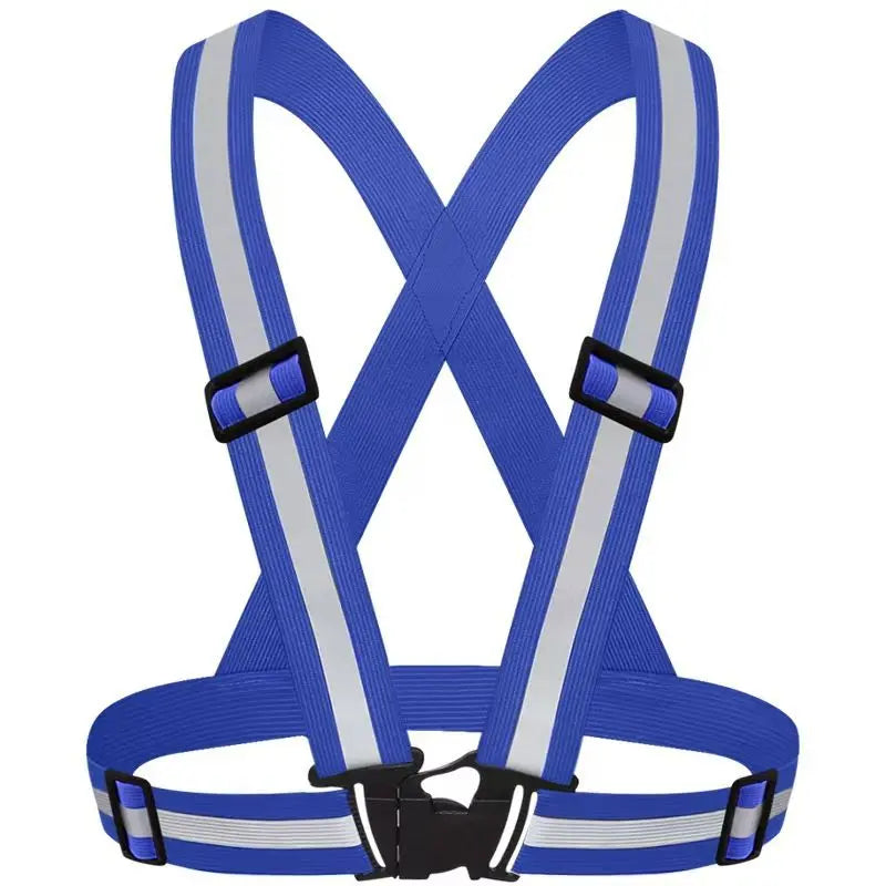 Blue Adjustable Reflective Safety Vest - High Visibility Elastic Straps for Night Running, Cycling & Construction, Lightweight Polyester Reflective Harness for Adults Wholesale Hub