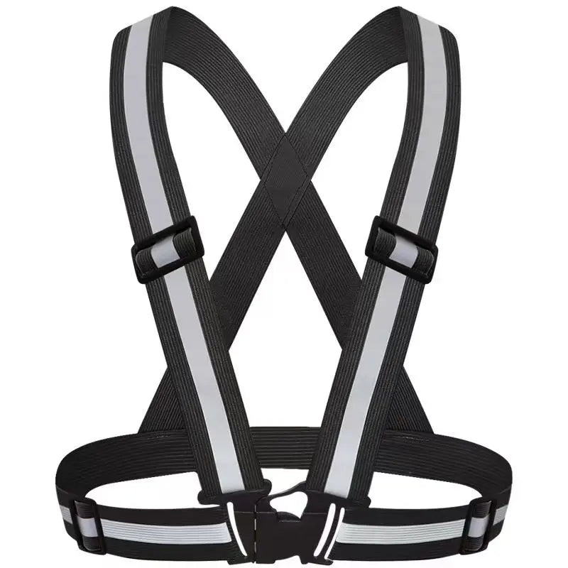 Black Adjustable Reflective Safety Vest - High Visibility Elastic Straps for Night Running, Cycling & Construction, Lightweight Polyester Reflective Harness for Adults Wholesale Hub