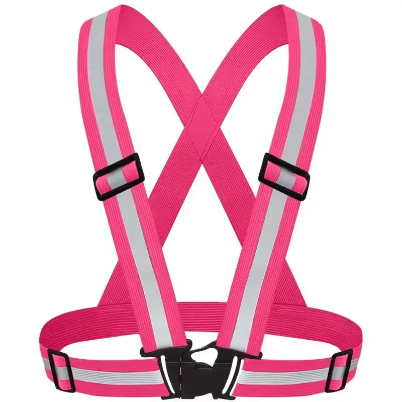 Pink Adjustable Reflective Safety Vest - High Visibility Elastic Straps for Night Running, Cycling & Construction, Lightweight Polyester Reflective Harness for Adults Wholesale Hub