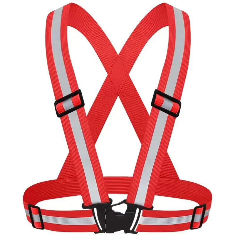 Red Adjustable Reflective Safety Vest - High Visibility Elastic Straps for Night Running, Cycling & Construction, Lightweight Polyester Reflective Harness for Adults Wholesale Hub