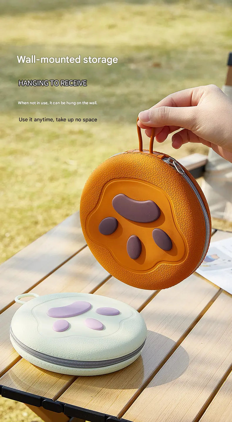 Brown Portable Collapsible Silicone Pet Bowl - Food Grade Silicone - Dual Bowl Design, Adjustable Height, Lightweight & Compact, Bear Paw Pattern, for Dogs & Cats, Travel Friendly, Easy Clean Wholesale Hub