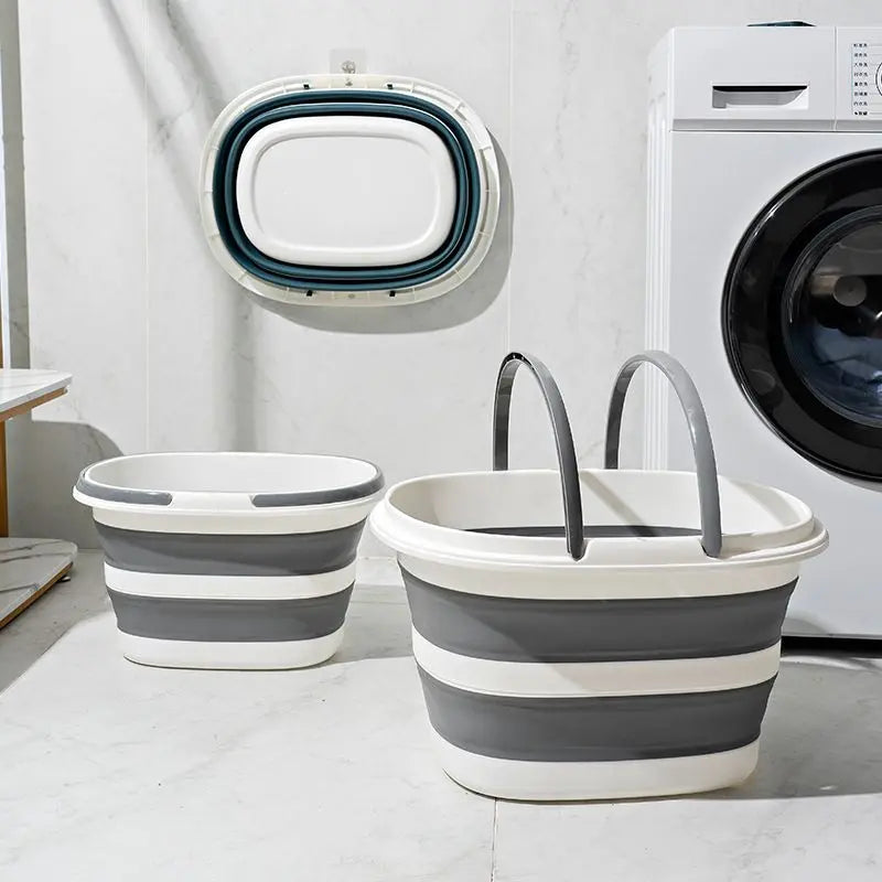 Grey Foldable Collapsible Bucket - 16L Portable Space Saving Basin for Laundry Cleaning Outdoor Use Wholesale Hub