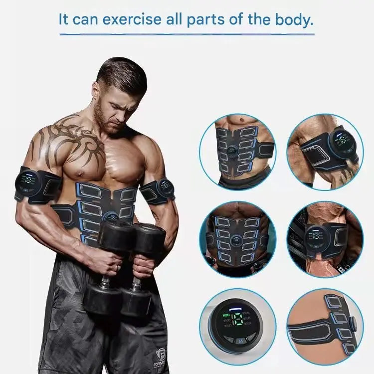Blue EMS Muscle Stimulator Belt Set - Rechargeable Abdominal Toning Trainer with Multiple Pads and Modes Wholesale Hub