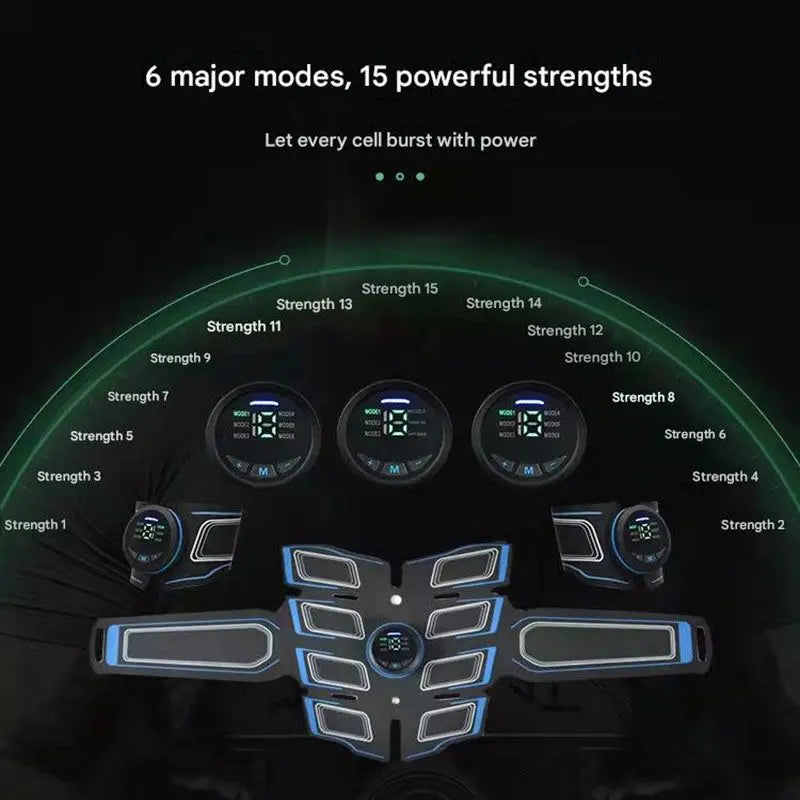 Blue EMS Muscle Stimulator Belt Set - Rechargeable Abdominal Toning Trainer with Multiple Pads and Modes Wholesale Hub