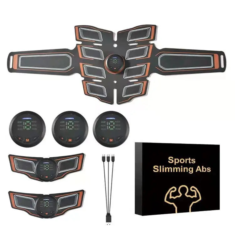 Orange EMS Muscle Stimulator Belt Set - Rechargeable Abdominal Toning Trainer with Multiple Pads and Modes Wholesale Hub